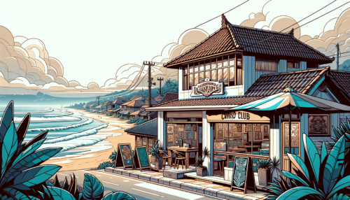 A depiction of Canggu, Bali, focusing on a prominent tattoo studio